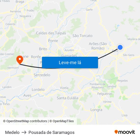 Medelo to Pousada de Saramagos map