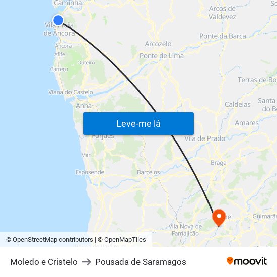 Moledo e Cristelo to Pousada de Saramagos map