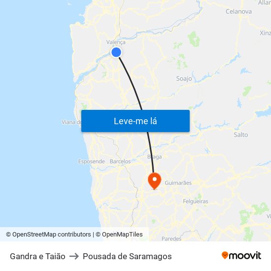 Gandra e Taião to Pousada de Saramagos map