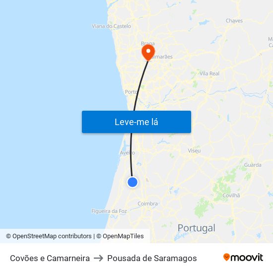 Covões e Camarneira to Pousada de Saramagos map