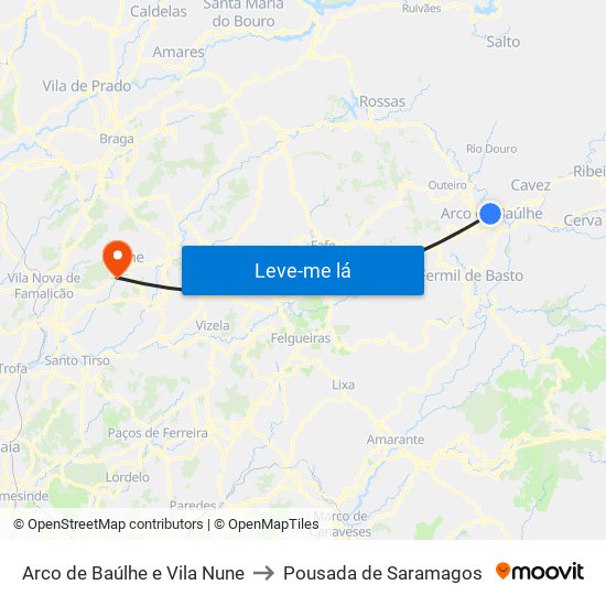 Arco de Baúlhe e Vila Nune to Pousada de Saramagos map