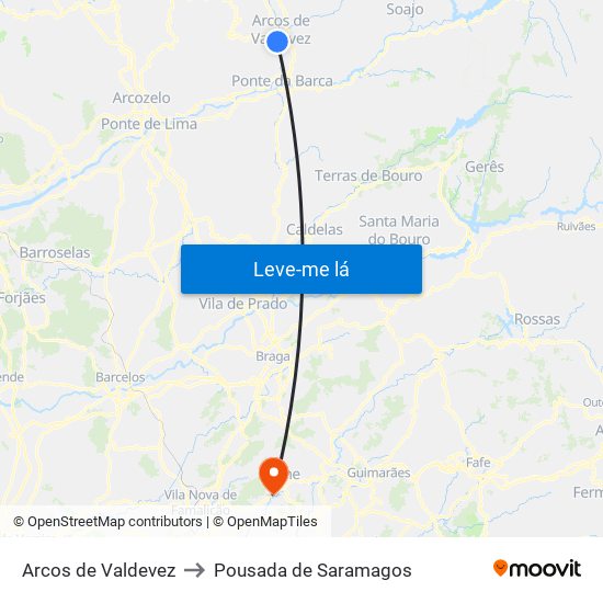 Arcos de Valdevez to Pousada de Saramagos map