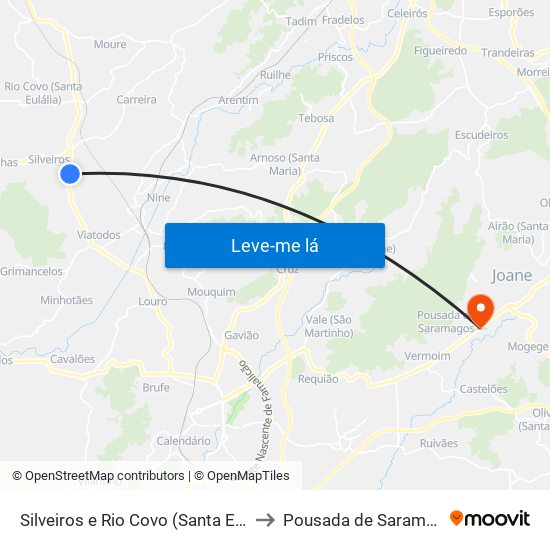Silveiros e Rio Covo (Santa Eulália) to Pousada de Saramagos map
