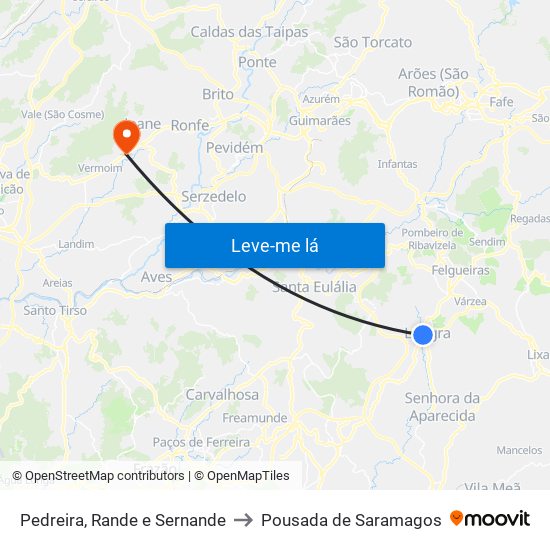 Pedreira, Rande e Sernande to Pousada de Saramagos map