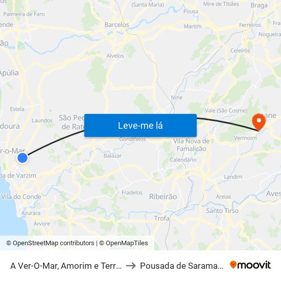 A Ver-O-Mar, Amorim e Terroso to Pousada de Saramagos map