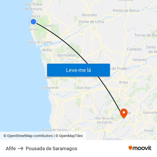 Afife to Pousada de Saramagos map