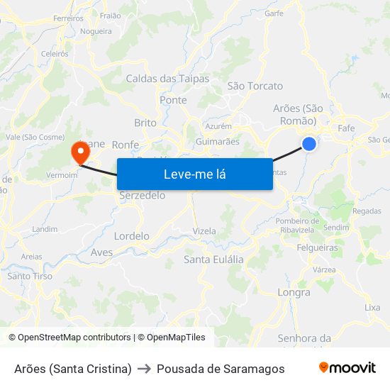 Arões (Santa Cristina) to Pousada de Saramagos map