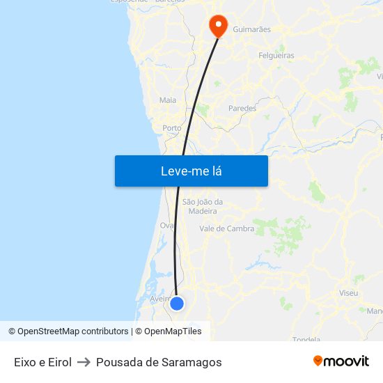 Eixo e Eirol to Pousada de Saramagos map
