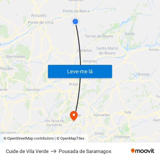 Cuide de Vila Verde to Pousada de Saramagos map