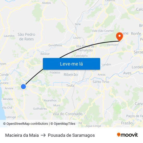 Macieira da Maia to Pousada de Saramagos map