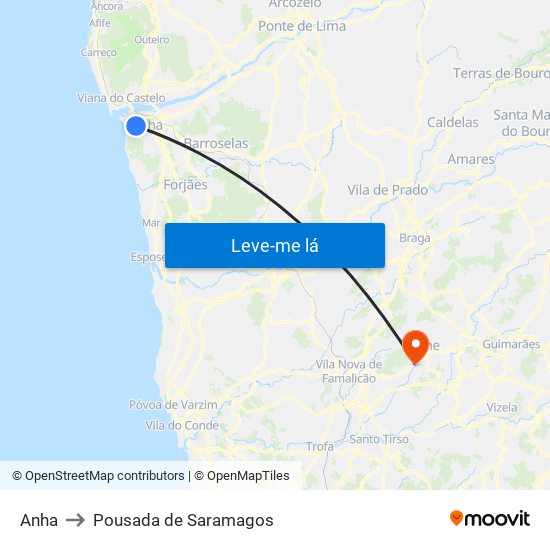 Anha to Pousada de Saramagos map