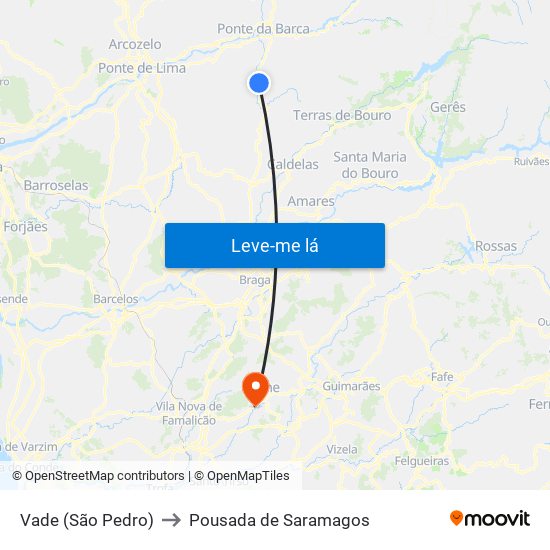 Vade (São Pedro) to Pousada de Saramagos map