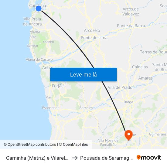 Caminha (Matriz) e Vilarelho to Pousada de Saramagos map