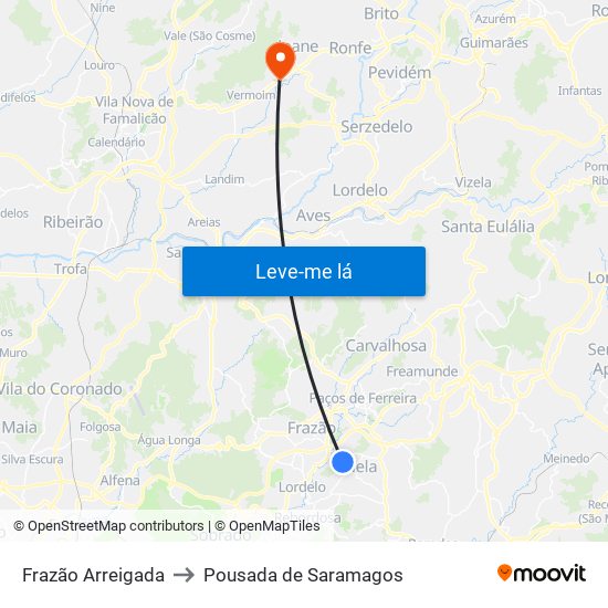 Frazão Arreigada to Pousada de Saramagos map