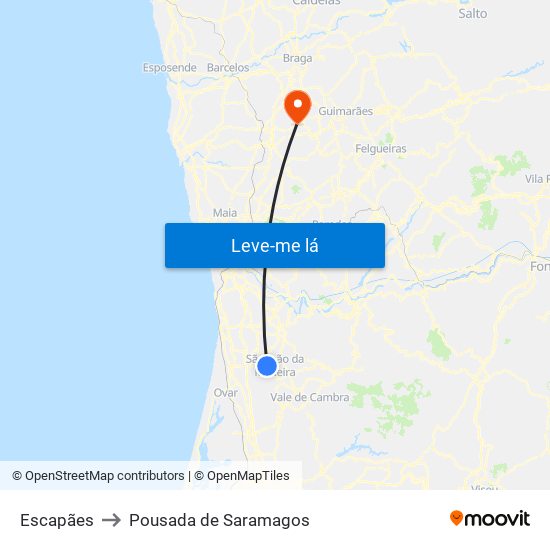 Escapães to Pousada de Saramagos map