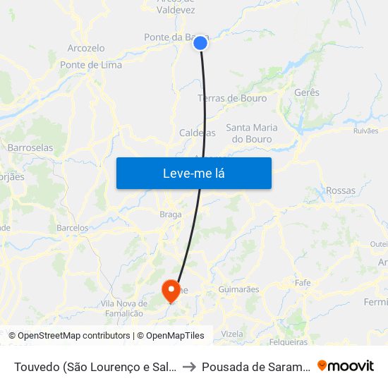 Touvedo (São Lourenço e Salvador) to Pousada de Saramagos map