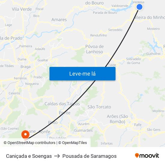 Caniçada e Soengas to Pousada de Saramagos map