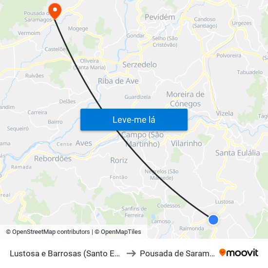 Lustosa e Barrosas (Santo Estêvão) to Pousada de Saramagos map