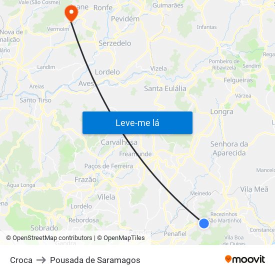 Croca to Pousada de Saramagos map