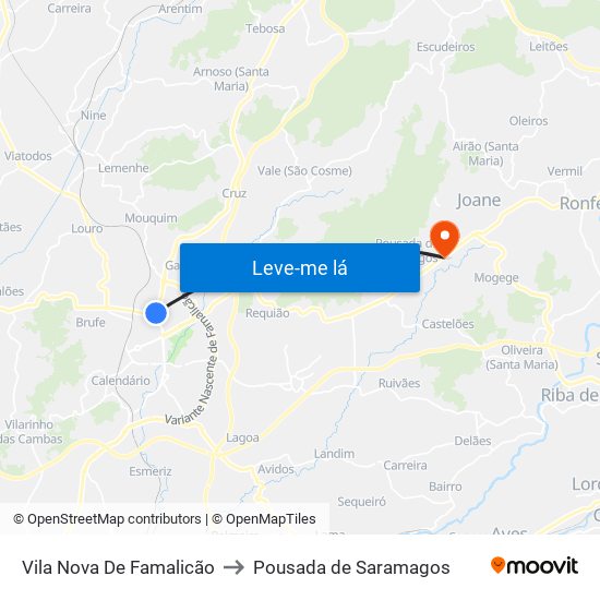 Vila Nova De Famalicão to Pousada de Saramagos map