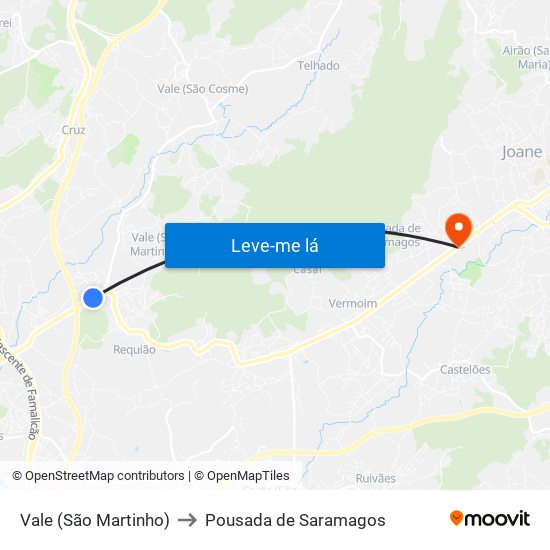 Vale (São Martinho) to Pousada de Saramagos map