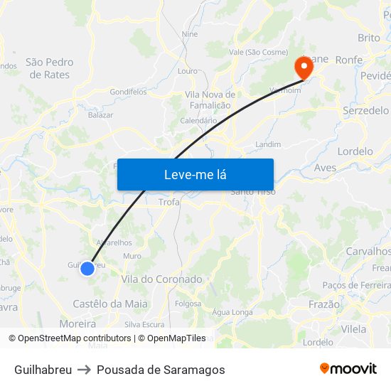 Guilhabreu to Pousada de Saramagos map