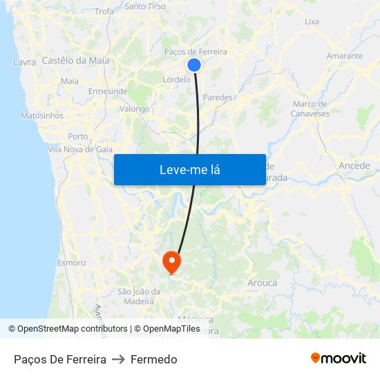 Paços De Ferreira to Fermedo map