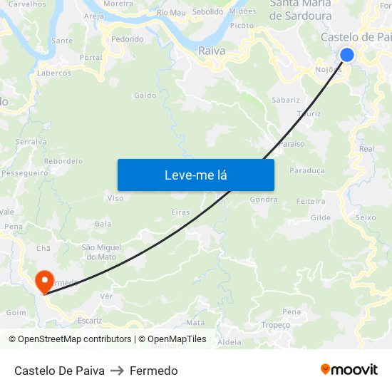 Castelo De Paiva to Fermedo map