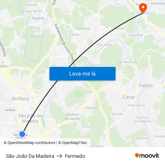 São João Da Madeira to Fermedo map