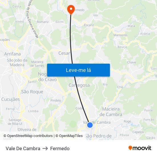 Vale De Cambra to Fermedo map