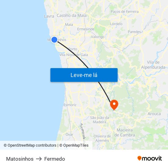 Matosinhos to Fermedo map