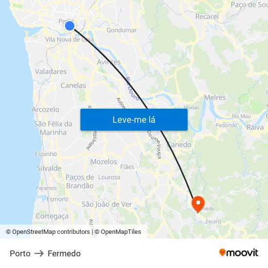 Porto to Fermedo map