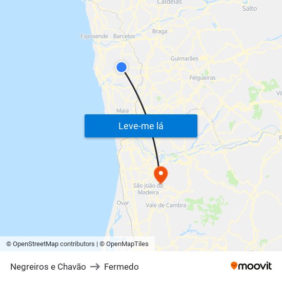 Negreiros e Chavão to Fermedo map