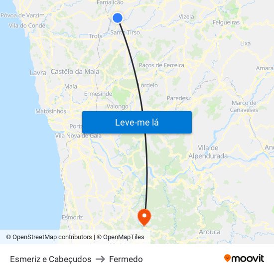 Esmeriz e Cabeçudos to Fermedo map