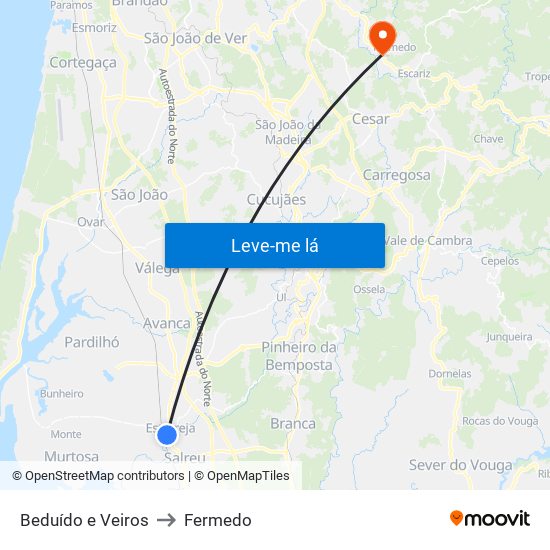 Beduído e Veiros to Fermedo map