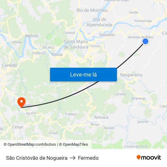 São Cristóvão de Nogueira to Fermedo map