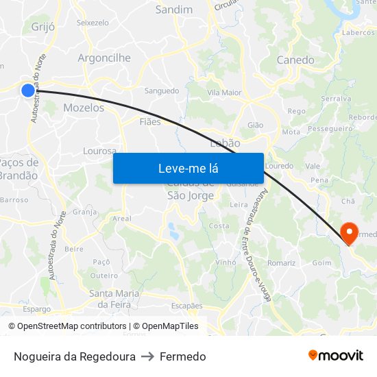 Nogueira da Regedoura to Fermedo map