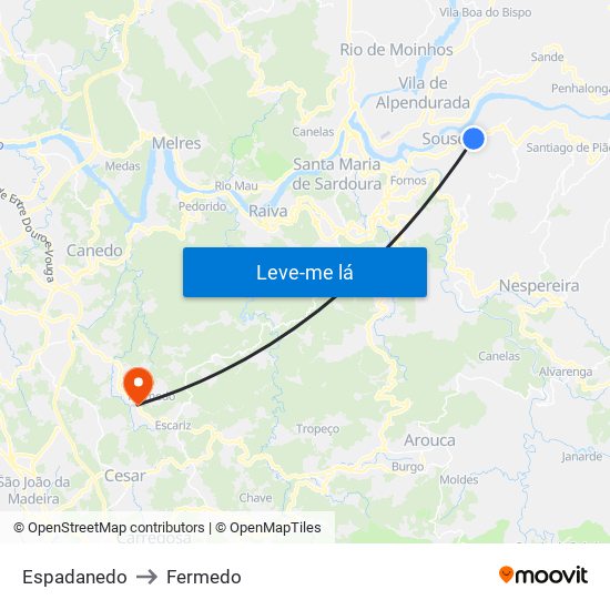 Espadanedo to Fermedo map