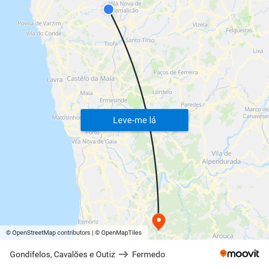 Gondifelos, Cavalões e Outiz to Fermedo map