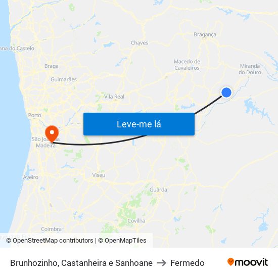 Brunhozinho, Castanheira e Sanhoane to Fermedo map