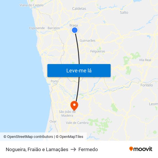 Nogueira, Fraião e Lamaçães to Fermedo map