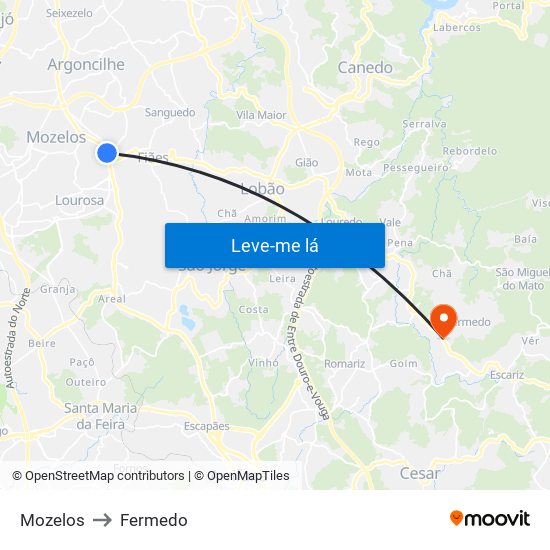 Mozelos to Fermedo map
