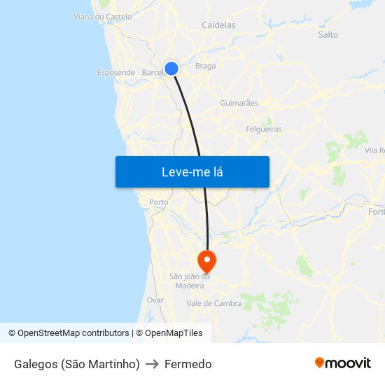 Galegos (São Martinho) to Fermedo map