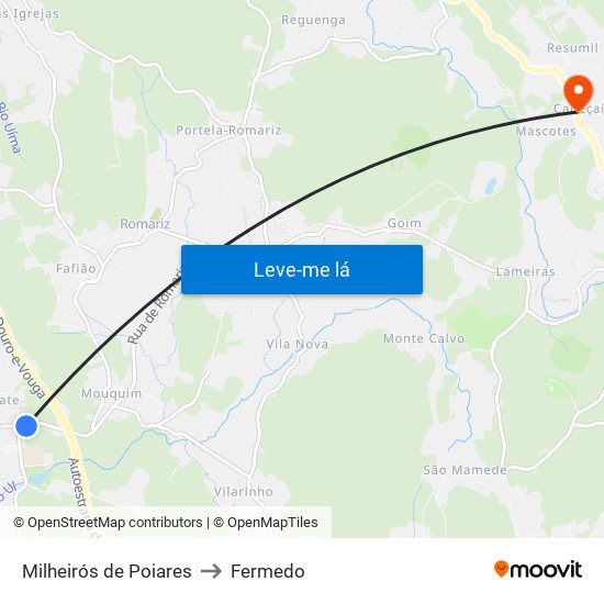 Milheirós de Poiares to Fermedo map