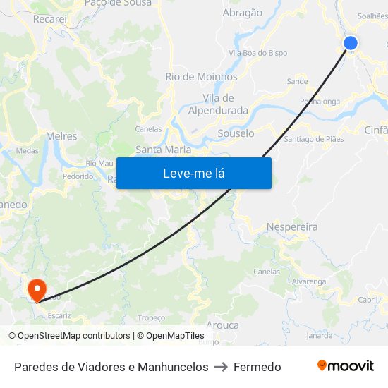 Paredes de Viadores e Manhuncelos to Fermedo map