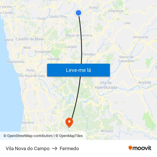 Vila Nova do Campo to Fermedo map