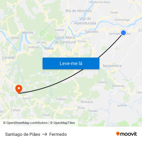 Santiago de Piães to Fermedo map