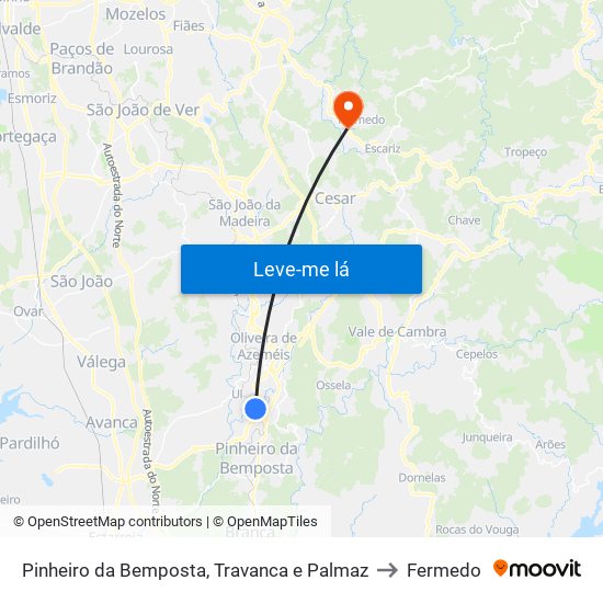 Pinheiro da Bemposta, Travanca e Palmaz to Fermedo map