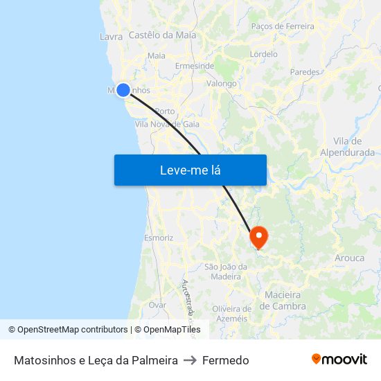 Matosinhos e Leça da Palmeira to Fermedo map