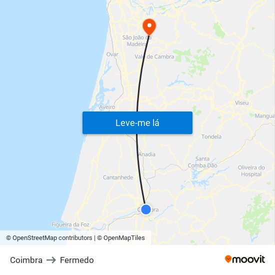 Coimbra to Fermedo map